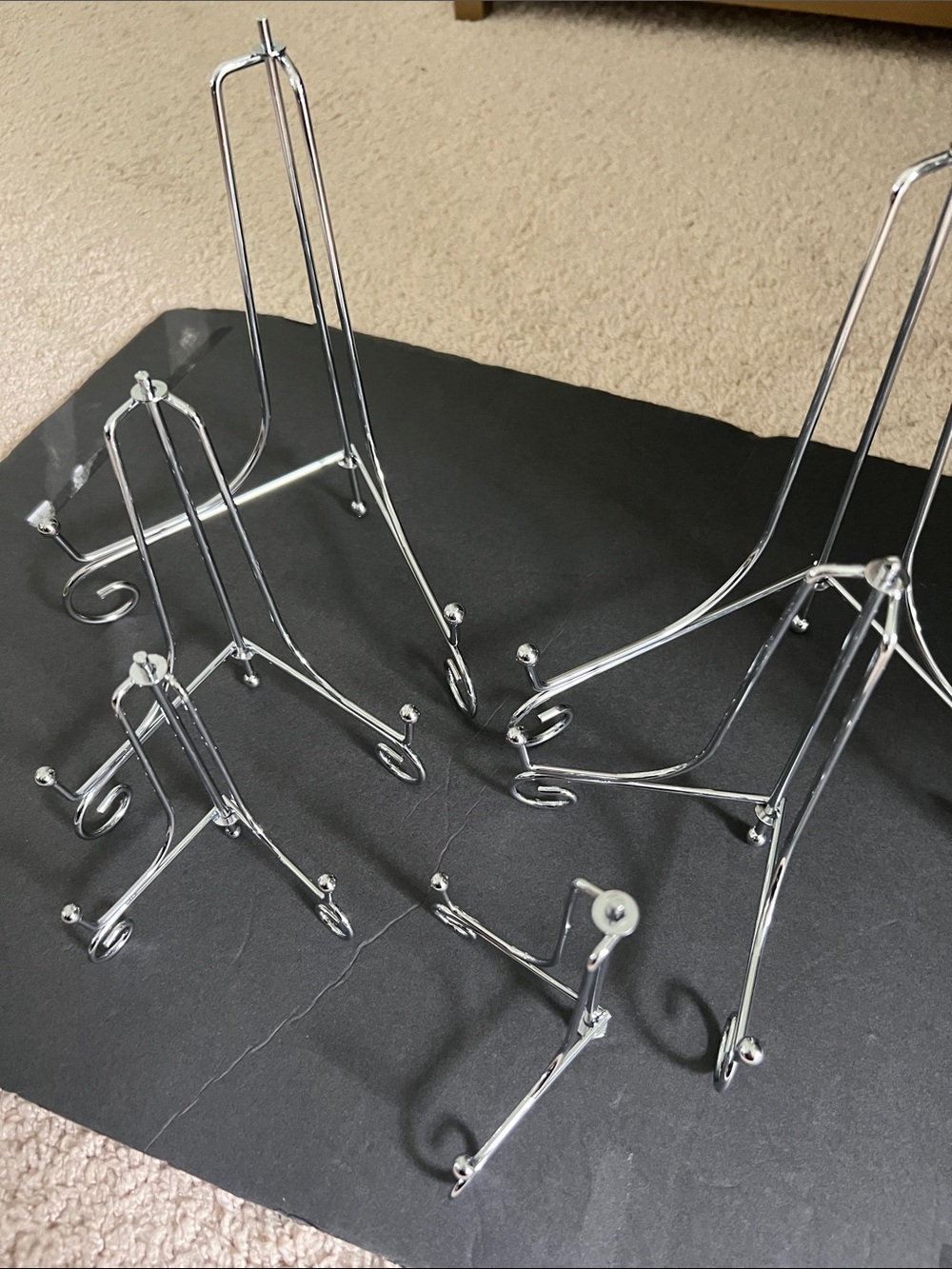 Chrome Display Easel Stand - Silver Metal Tabletop Stand